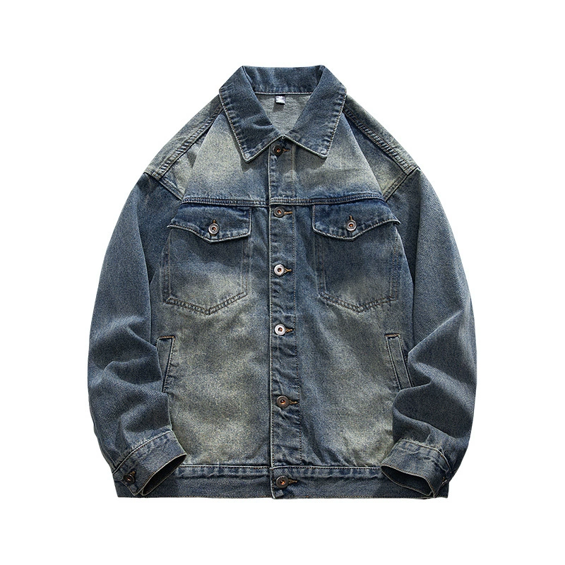 厂家直销男士宽松牛仔外套，复古美式风格，日常时尚夹克，春秋季，多口袋设计，免烫处理