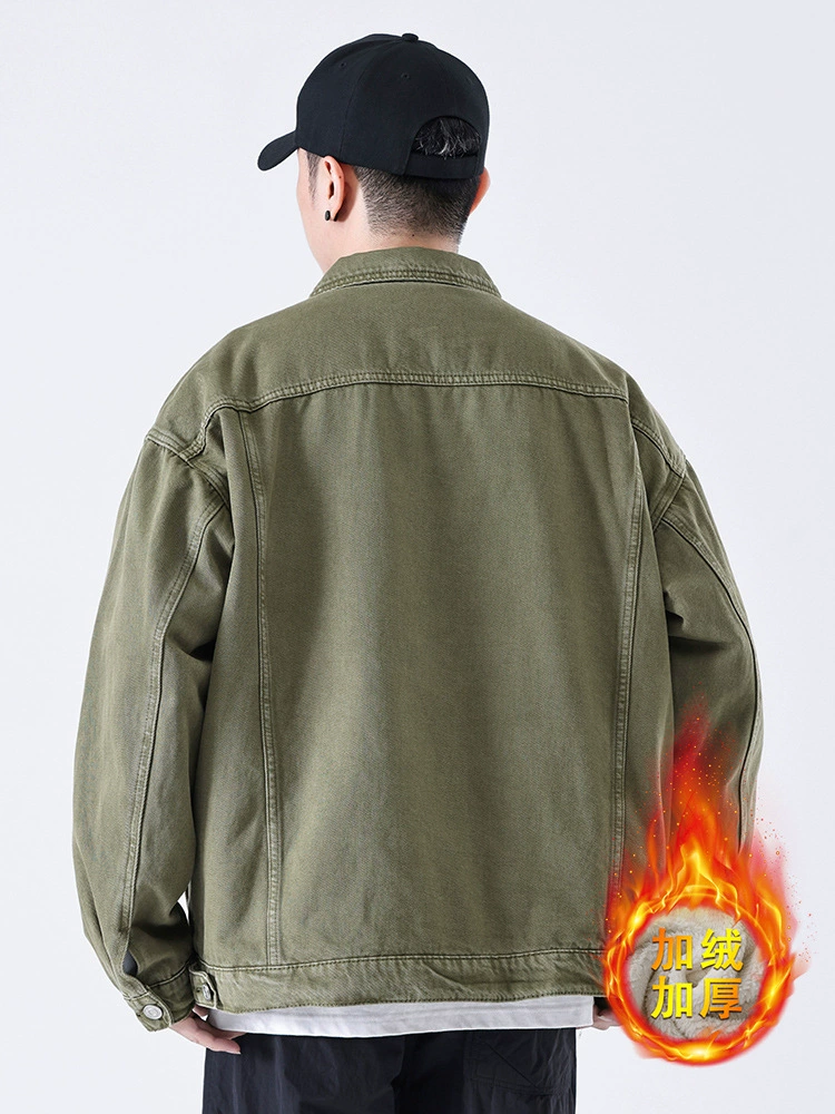 厂家直销男士修身保暖冬季牛仔外套，日系潮流宽松夹克，耐磨休闲风格，适合青年穿搭