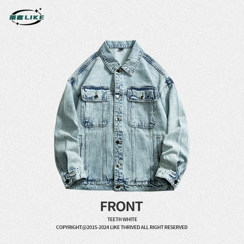 厂家直销年轻男士洗水牛仔外套，宽松版型单排扣设计，春秋季休闲日常，耐磨面料免烫处理