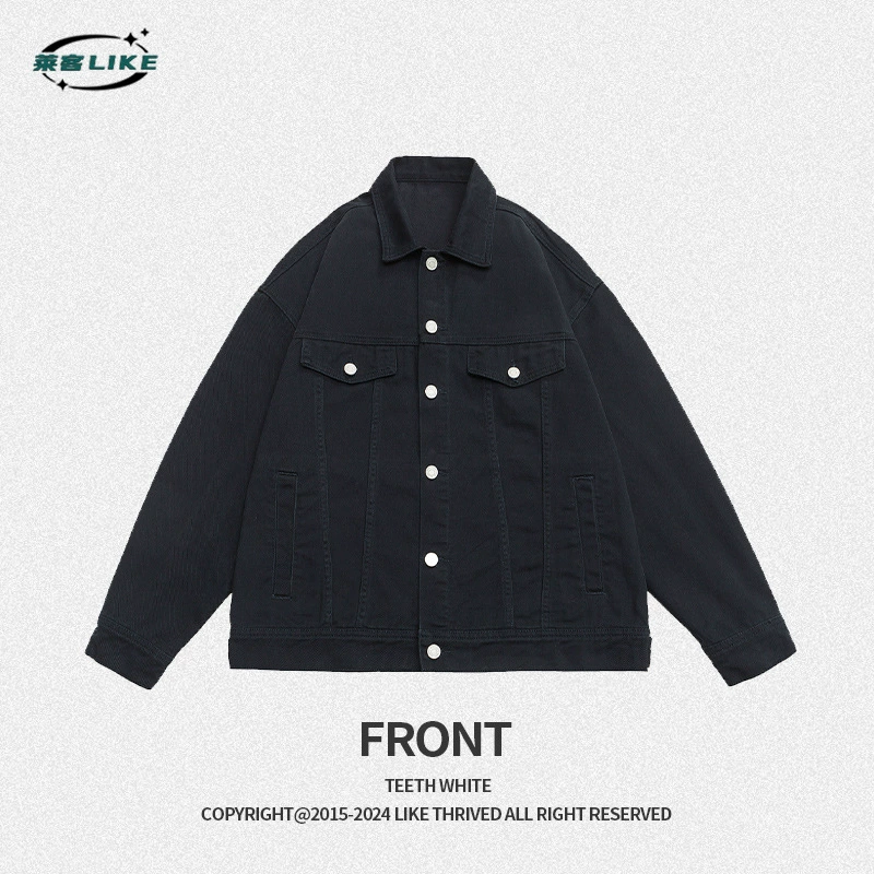 厂家直销男士宽松加绒牛仔外套，四季休闲风，美式复古染色夹克