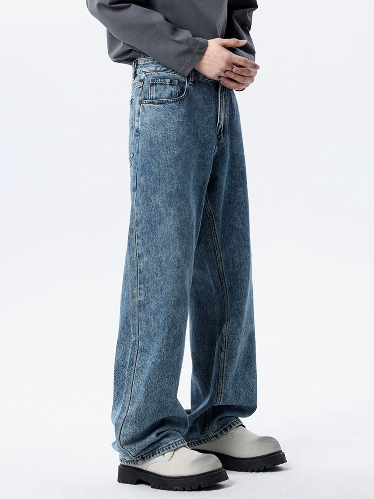 厂家直销男士复古水洗牛仔裤，宽松直筒设计，适合秋季通勤，100%棉质长裤，日常休闲风格