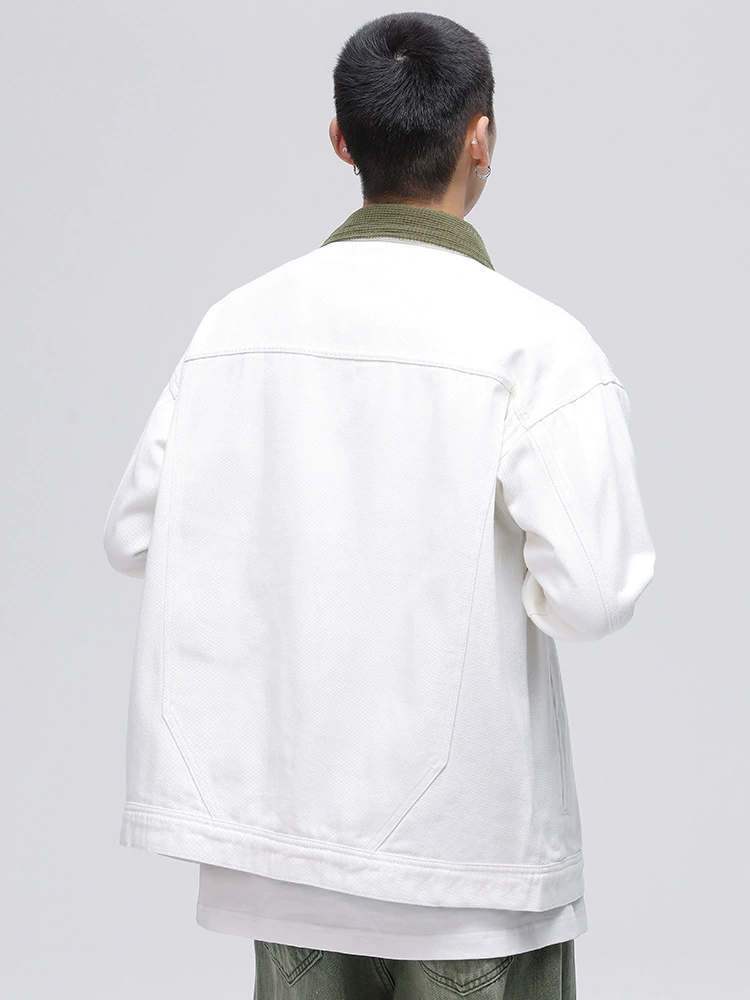 厂家直销男士宽松撞色牛仔外套，春秋休闲风格，透气耐磨设计