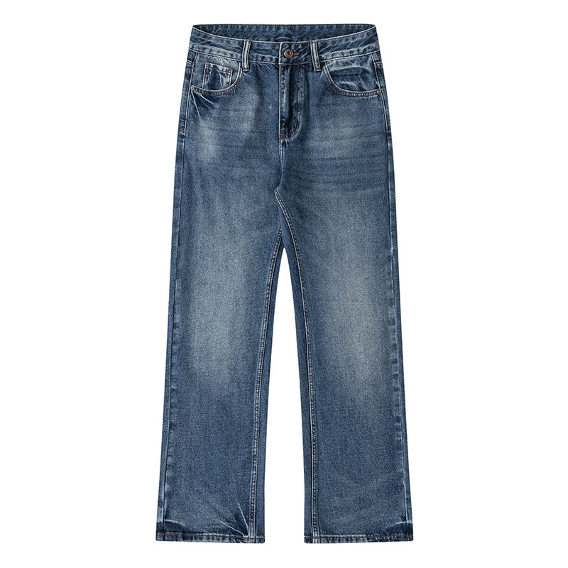 厂家直销男士修身宽松牛仔裤，复古直筒设计，春秋季休闲日常，水洗工艺猫须风格