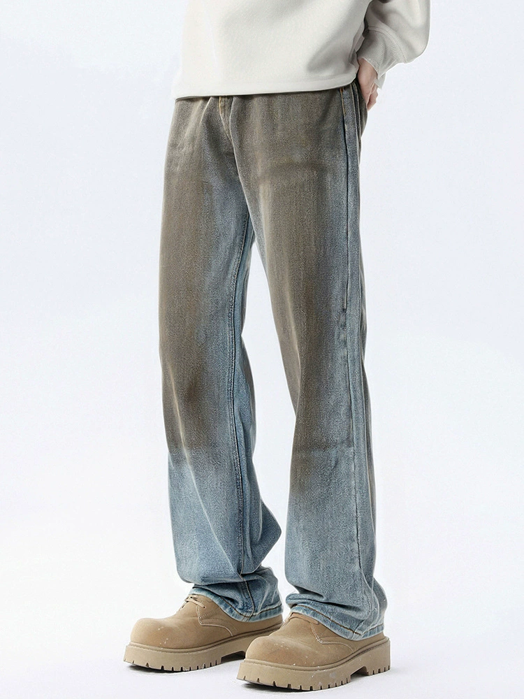 Pantalones vaqueros para hombre, estilo casual, rectos, con diseño de graffiti y lavado a la piedra, 2025, OEM