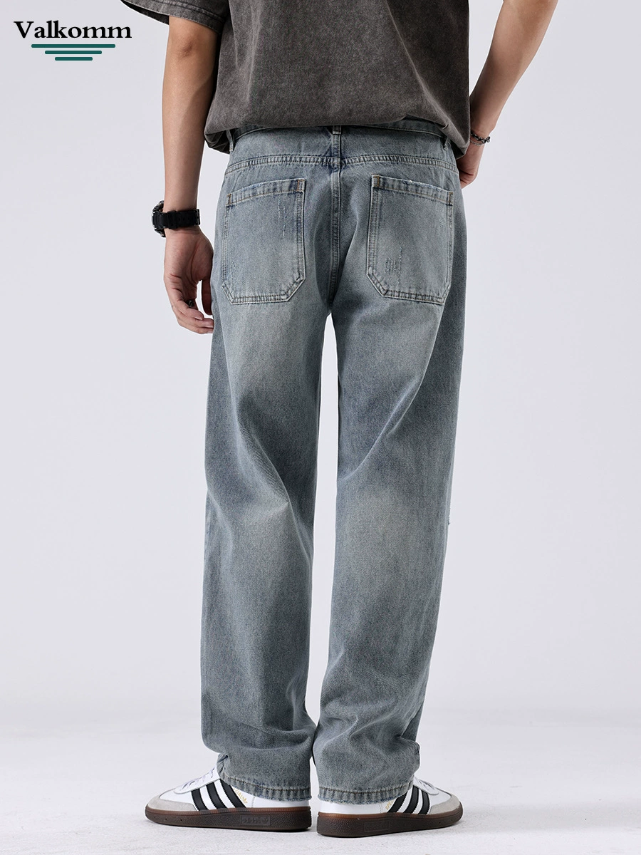 厂家直销男士修身水洗牛仔裤，复古蓝直筒，四季休闲，免烫处理长裤