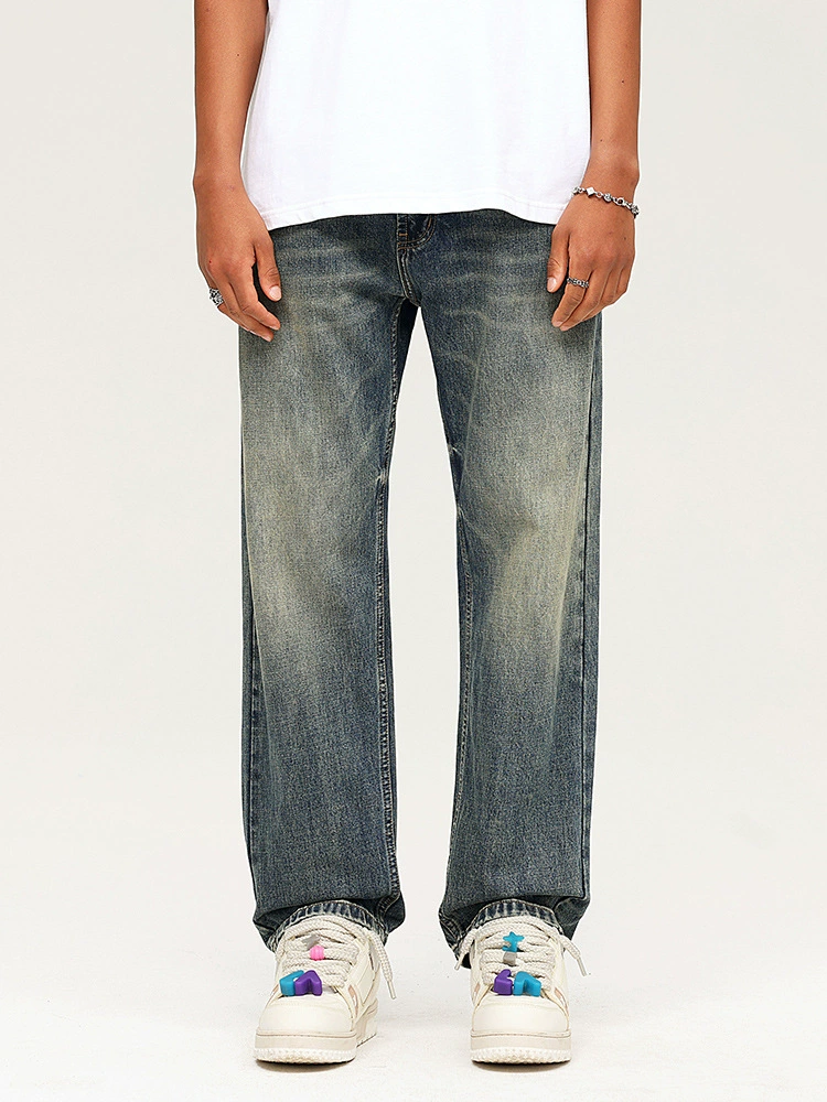 厂家直销男士复古风宽松牛仔裤，水洗直筒设计，春秋日常穿搭，经典时尚款式