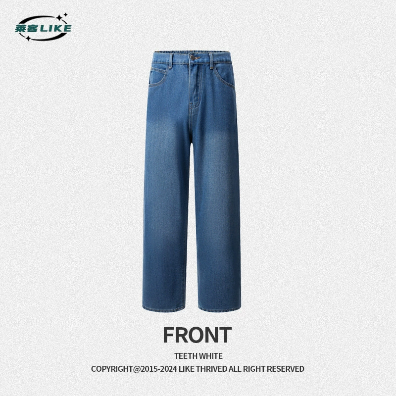 厂家直销男士修身阔腿牛仔裤，高街潮流风格，适合春秋季日常穿着，水洗工艺设计