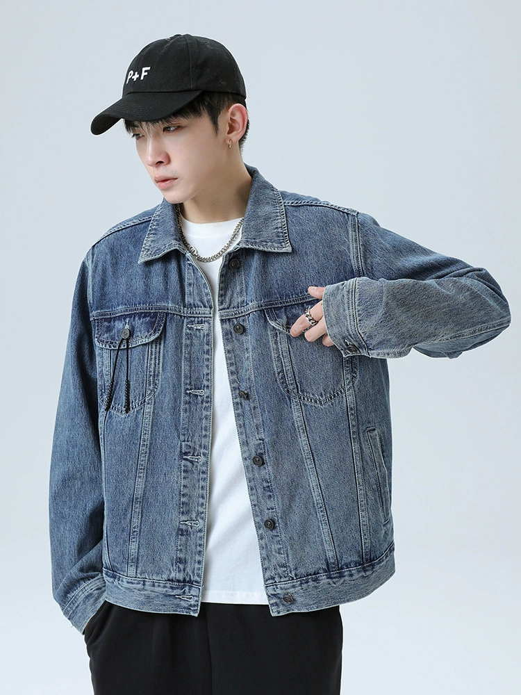 厂家直销男士宽松水洗牛仔外套，经典复古设计，适合四季休闲，防风透气，多口袋款式