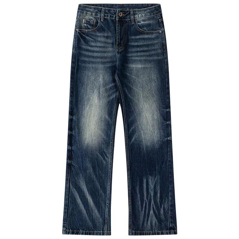 厂家直销男士高街水洗复古宽松牛仔裤，直筒显瘦设计，春秋日常穿搭，做旧工艺时尚长裤