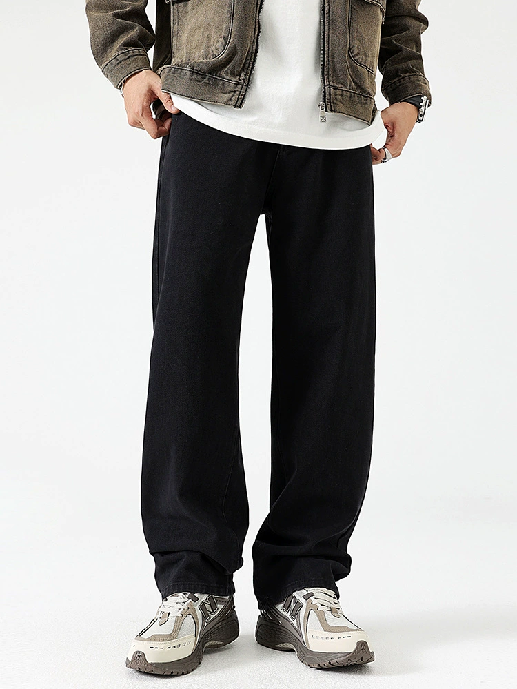 厂家直销男士宽松黑色牛仔裤，水洗直筒版型，春秋日常穿搭必备，青春潮流风格