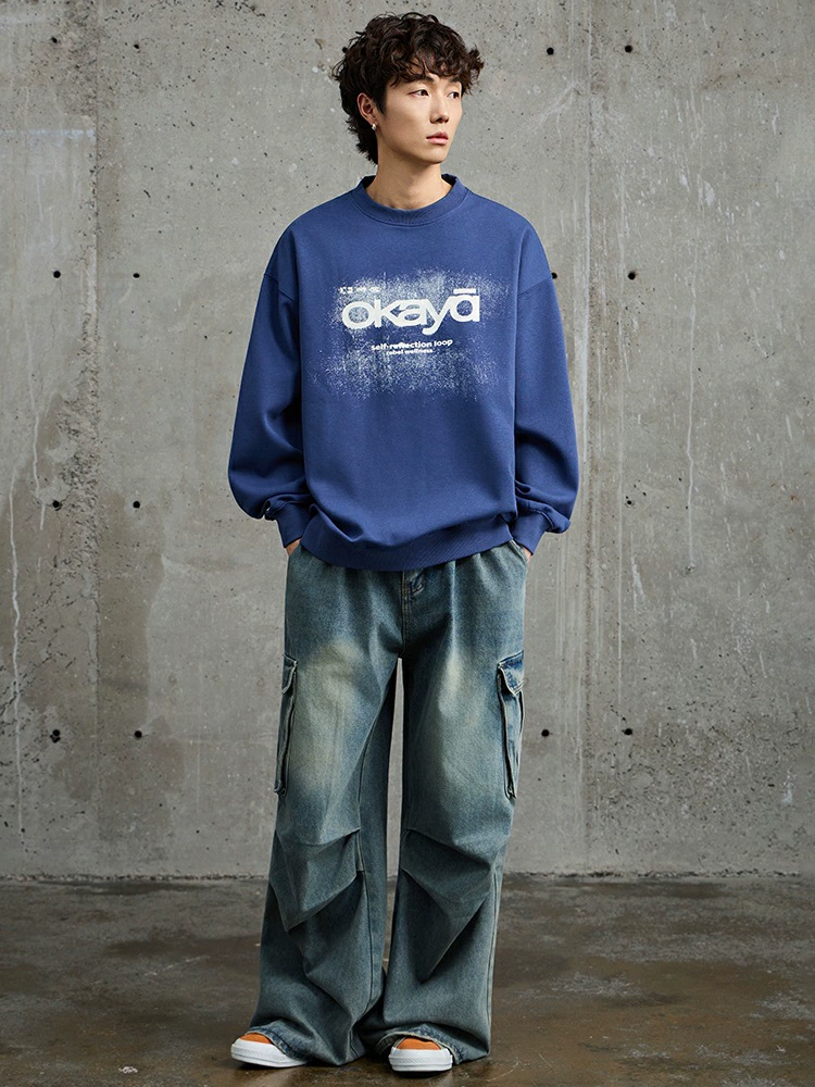 厂家直销男士宽松印花牛仔外套，秋冬休闲风格，多口袋设计