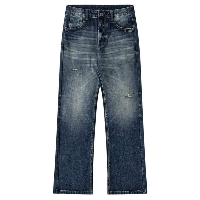 厂家直销男士宽松水洗破洞牛仔裤，复古街头风，春秋休闲长裤