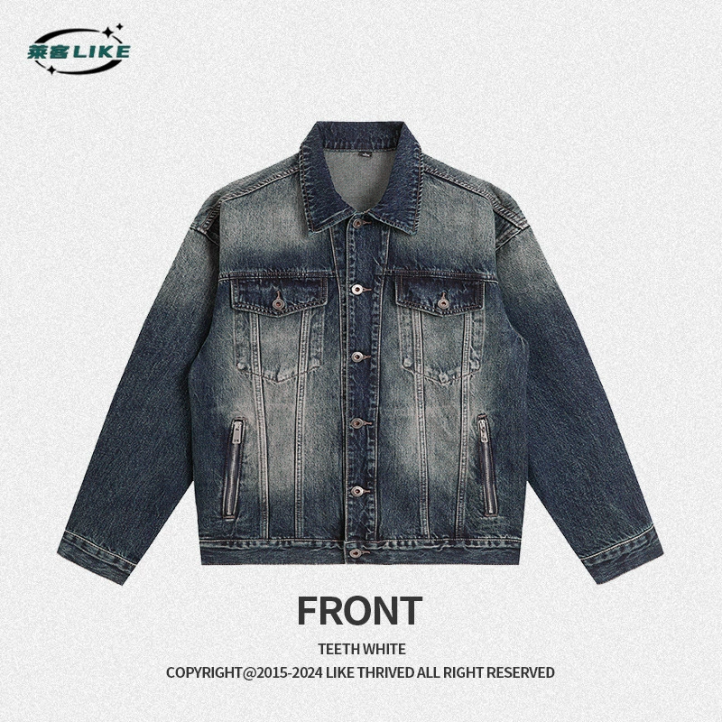 厂家直销男士春秋宽松牛仔外套，高级美式街潮风，牛仔夹克，日常休闲，时尚百搭