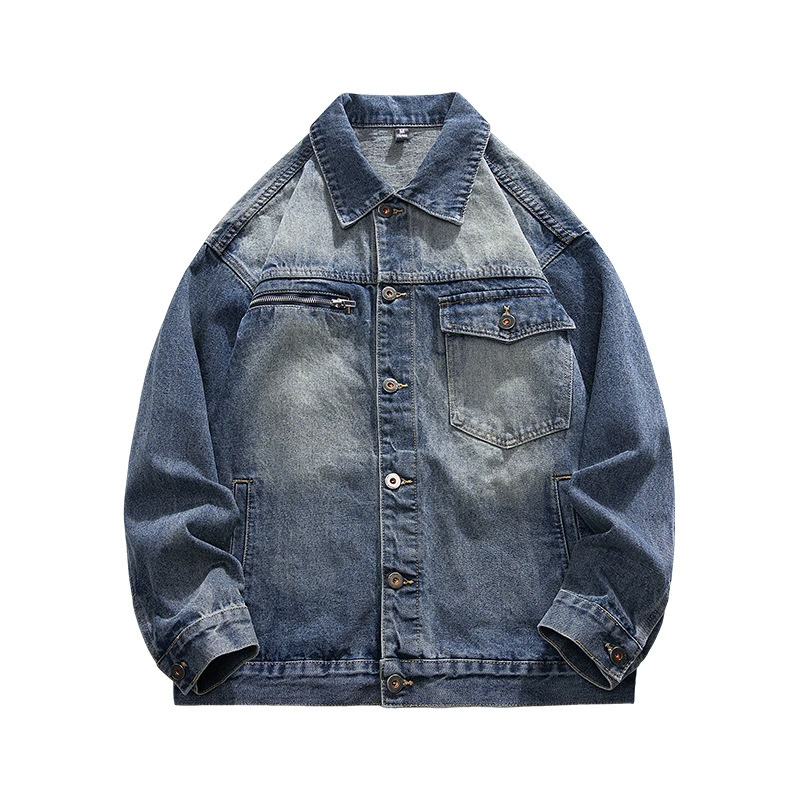 厂家直销青年男士修身复古水洗牛仔外套，宽松版型，春秋季，免烫多口袋设计