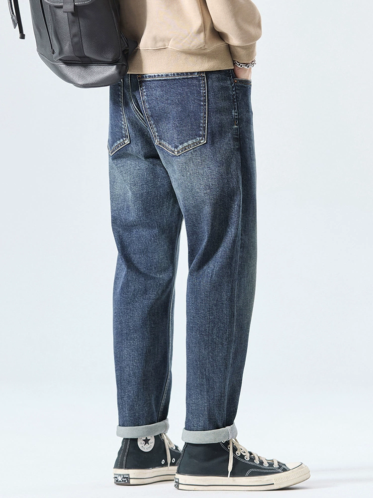 厂家直销男士修身铅笔牛仔裤，复古水洗设计，春秋休闲风，微弹长裤，多口袋装饰