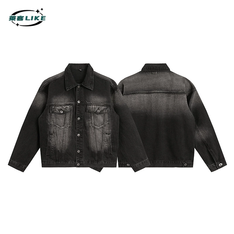 厂家直销青年宽松做旧牛仔外套，休闲风，时尚多口袋设计