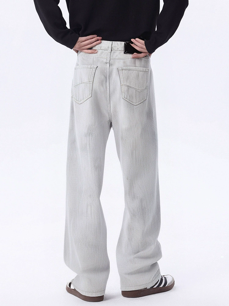 厂家直销男士宽松水洗牛仔裤，高街风格直筒长裤，秋季休闲，复古潮流设计