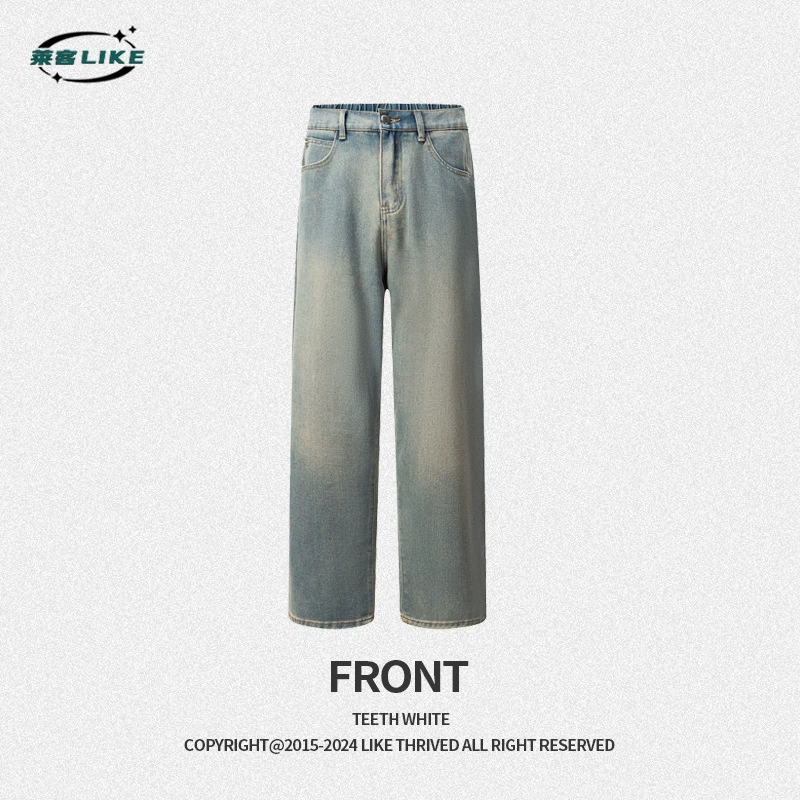 厂家直销男士修身阔腿牛仔裤，高街潮流风格，适合春秋季日常穿着，水洗工艺设计