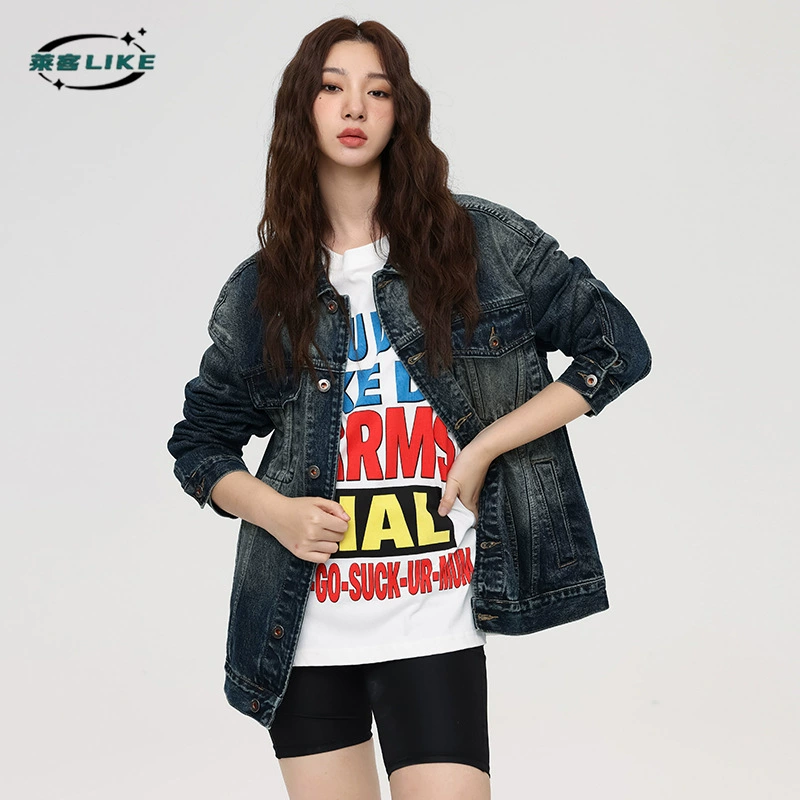 厂家直销男士宽松渐变牛仔外套，复古休闲风格，多口袋设计，春秋季必备，舒适棉质面料