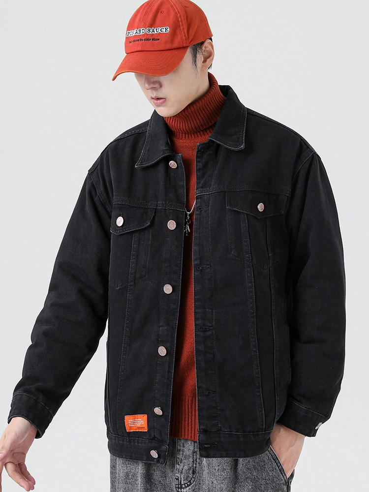 厂家直销加厚男士复古牛仔外套，宽松版型，秋季保暖，耐磨绒面，日常休闲风格