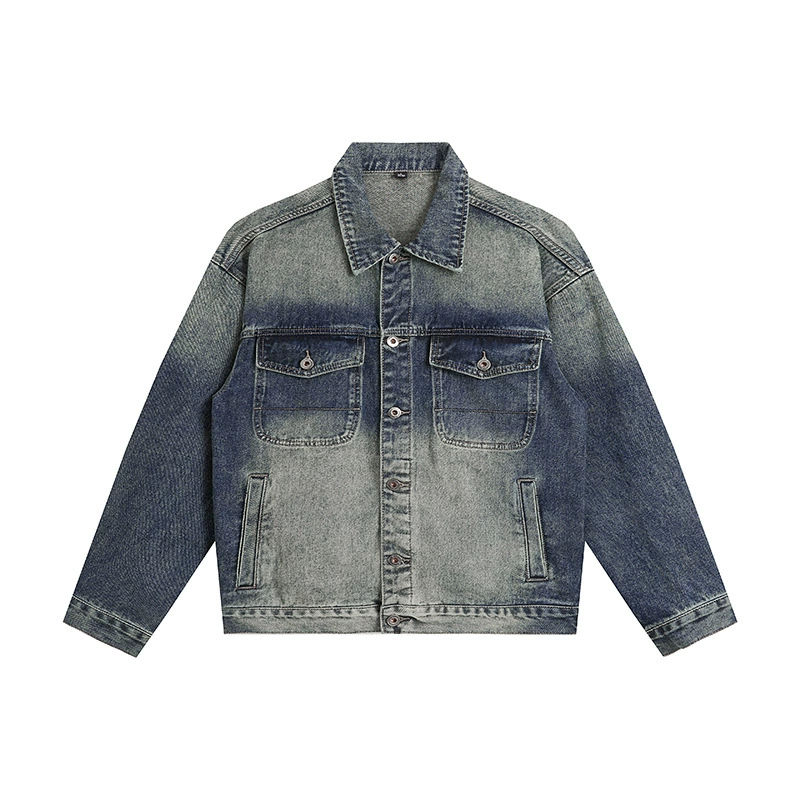 厂家直销青年男士宽松水洗仿旧牛仔外套，春秋季休闲多口袋夹克
