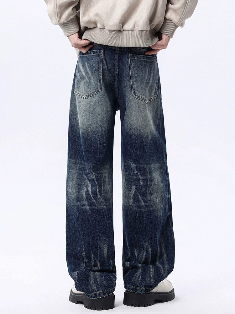 厂家直销男士高街水洗复古宽松牛仔裤，直筒显瘦设计，春秋日常穿搭，做旧工艺时尚长裤