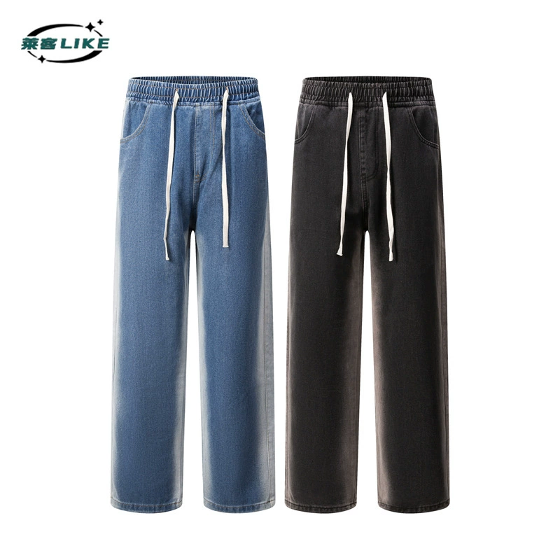 Calças jeans para homens wide leg lavagem vintage em algodão para uso diário pronta entrega