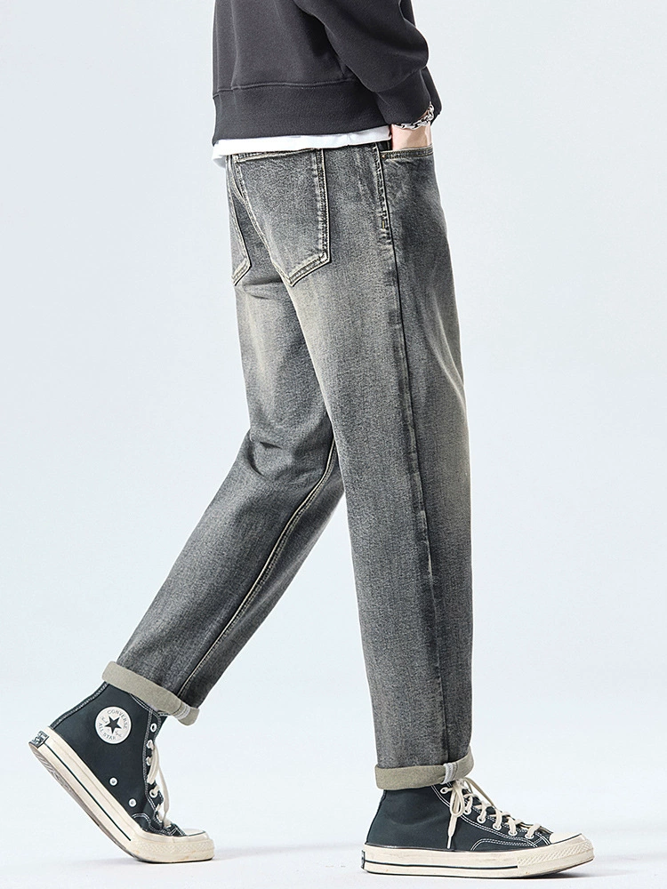 厂家直销男士修身水洗做旧铅笔牛仔裤，春秋休闲风，微弹九分裤设计