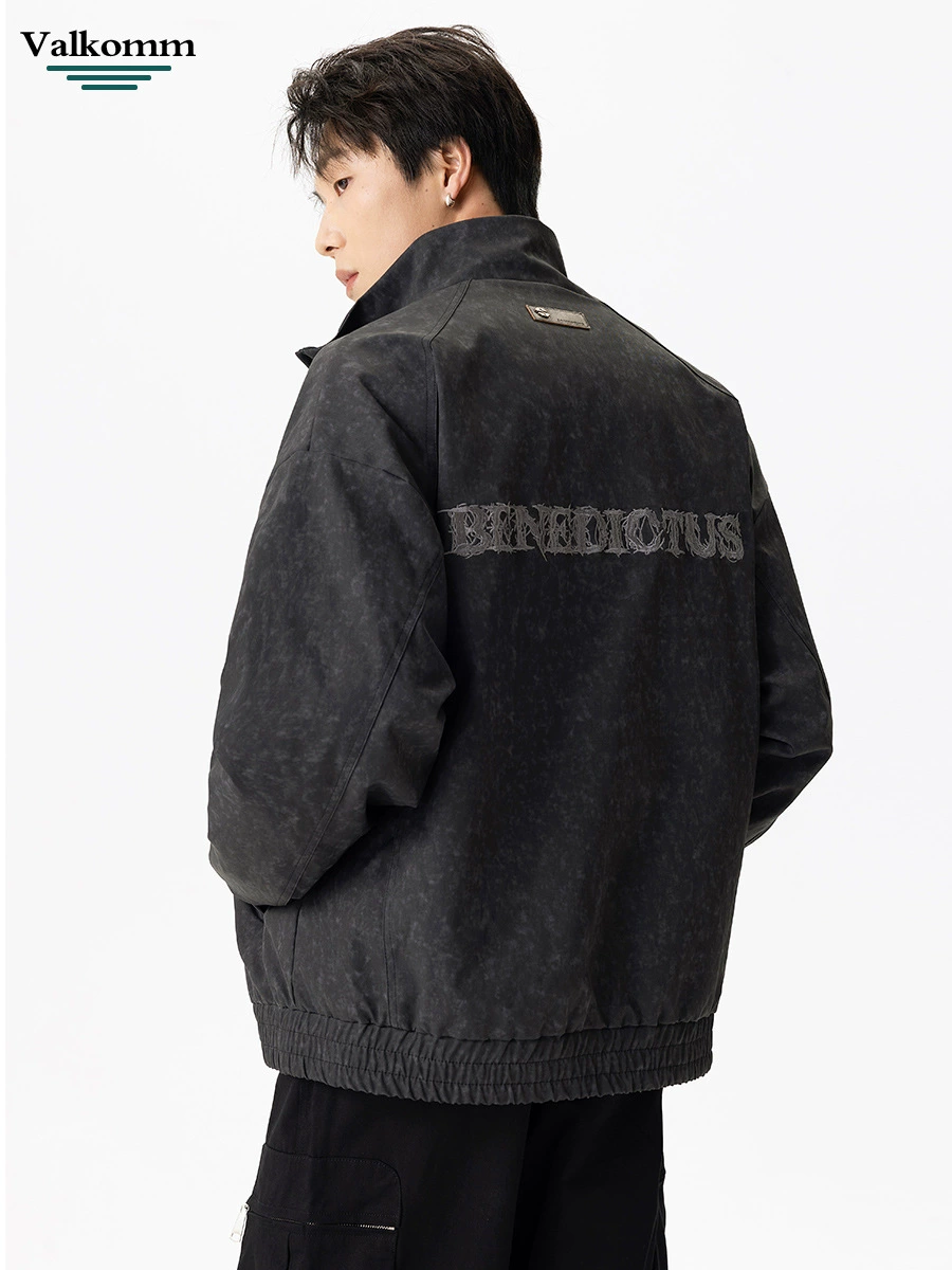 厂家直销男士宽松高档飞行夹克，复古潮流牛仔外套，春秋季休闲风格，耐磨刺绣设计