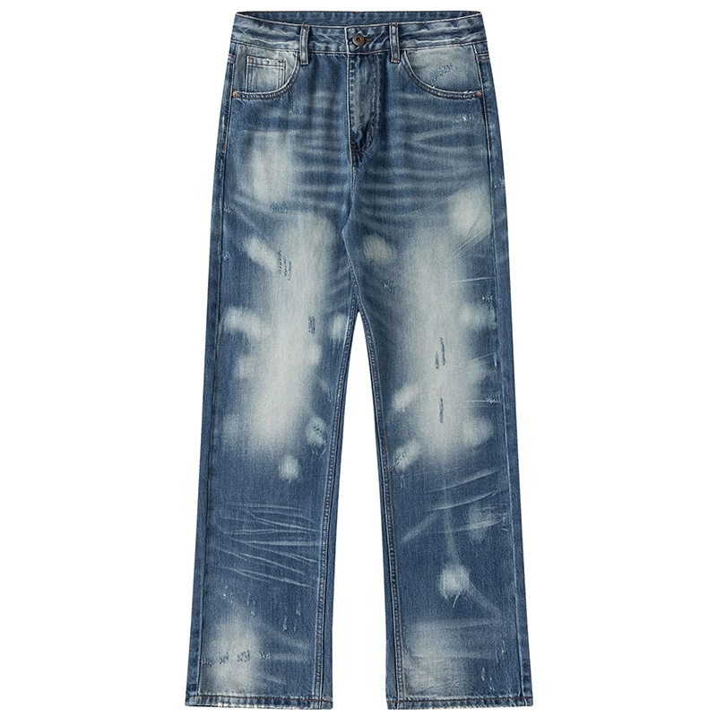 厂家直销男士宽松水洗磨白铅笔牛仔裤，秋季新款，独特设计感多口袋长裤