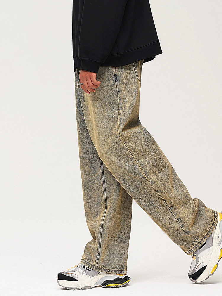 Pantalones vaqueros para joven de estilo vintage, holgados, de algodón, lavado claro, para otoño, 2025, OEM