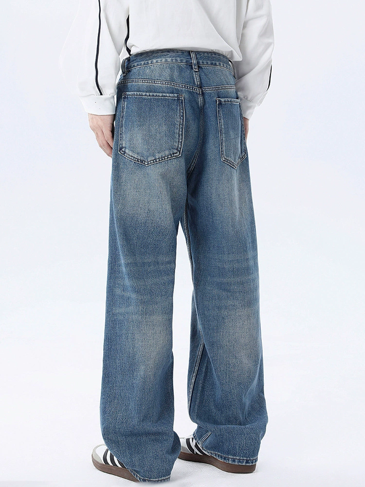 厂家直销男士宽松水洗牛仔裤，简约直筒长裤，秋季休闲风格，多口袋设计