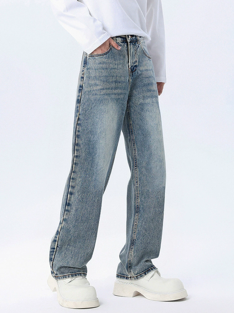 厂家直销男士宽松磨白水洗牛仔裤，秋季新款直筒长裤，适合休闲场合，青春流行风格