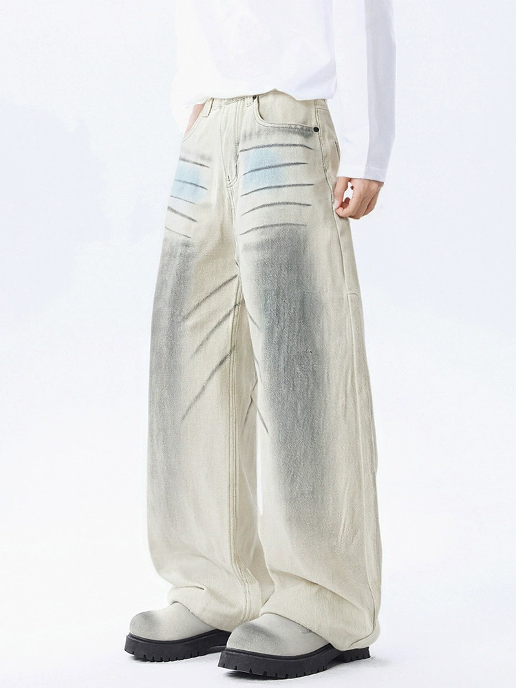 厂家直销男士手绘涂鸦水洗牛仔裤，直筒型，春秋休闲，青春流行风格