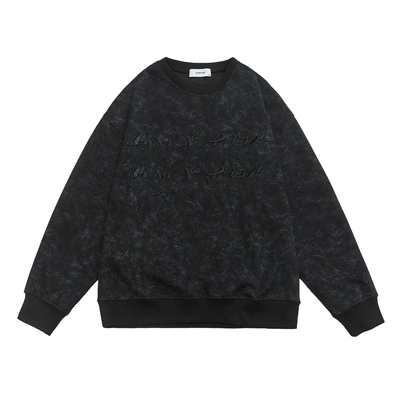 厂家直销男士宽松刺绣牛仔外套，黑色水洗设计，休闲风格，春秋季节，舒适棉混纺