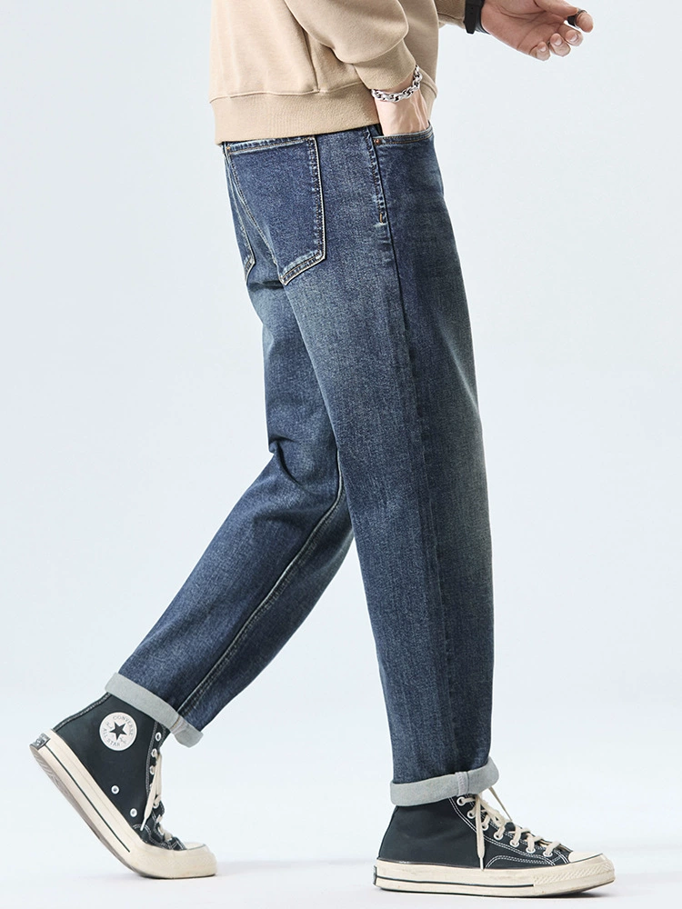 厂家直销男士修身铅笔牛仔裤，复古水洗设计，春秋休闲风，微弹长裤，多口袋装饰
