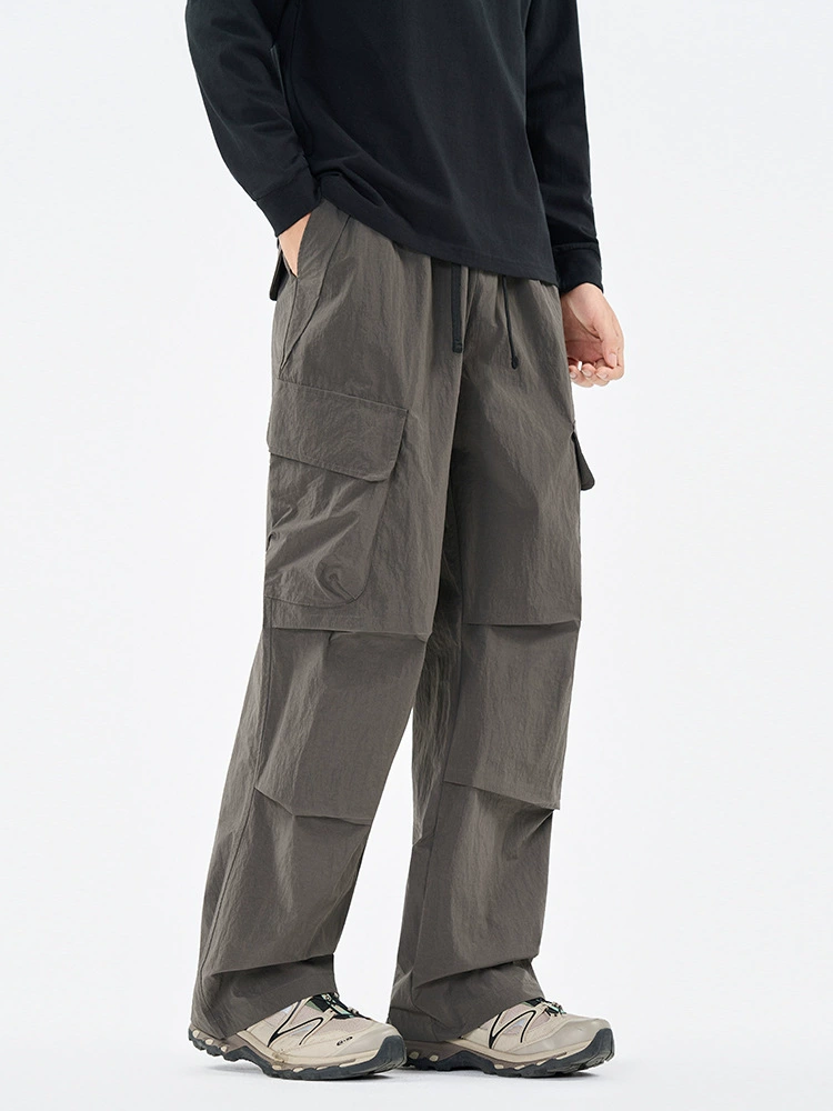 厂家直销男士宽松阔腿工装裤，秋季休闲风，多口袋设计，免烫耐磨长裤