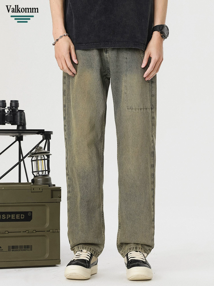 厂家直销男士复古水洗牛仔裤宽松直筒裤，夏季休闲风格，适合青春时尚潮流