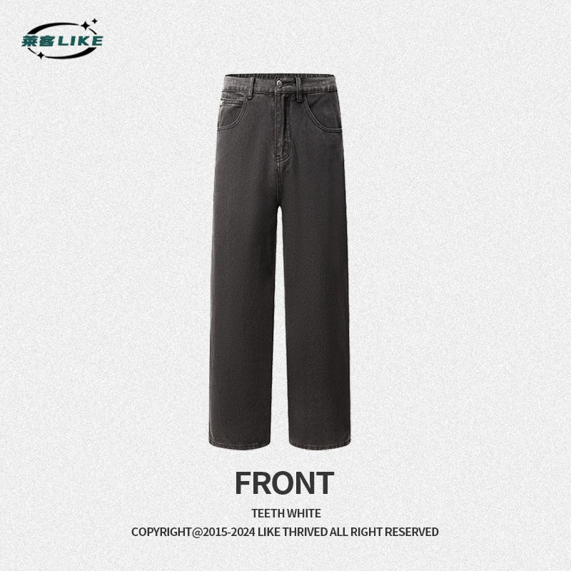 厂家直销男士宽松黑色牛仔裤，水洗直筒版型，春秋日常穿搭必备，青春潮流风格