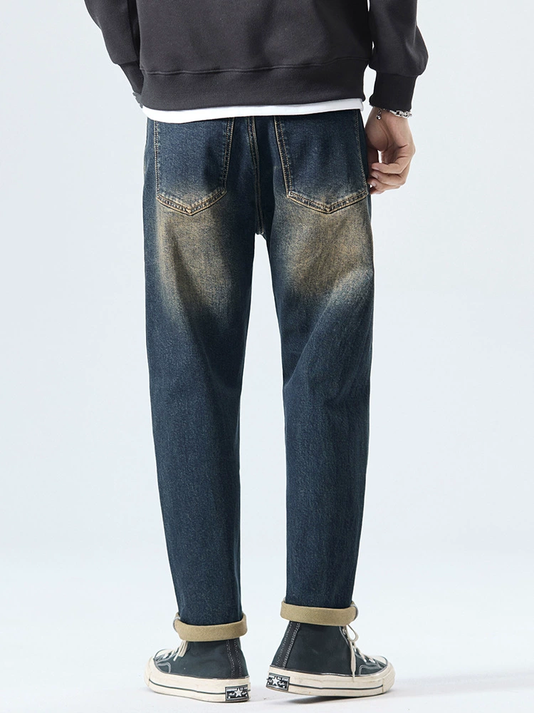 厂家直销男士修身弹力九分牛仔裤，复古风格，锥型设计，适合秋季休闲场合