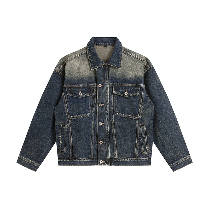 厂家直销青年复古水洗宽松牛仔外套夹克，春秋休闲，多口袋耐磨设计