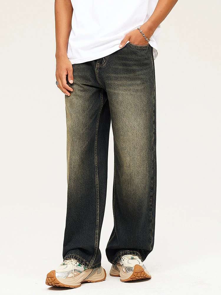 厂家直销男士修身水洗牛仔裤，宽松直筒，秋季休闲风格，多口袋设计