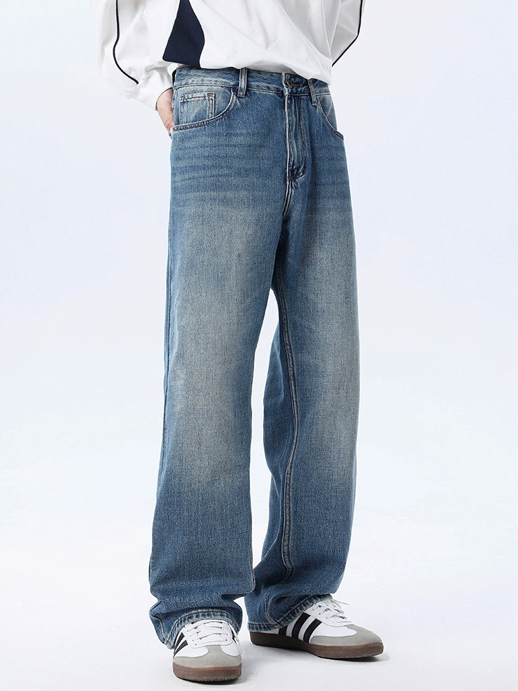 厂家直销男士复古水洗宽松牛仔裤，简约直筒设计，秋季休闲长裤，百搭潮流风格
