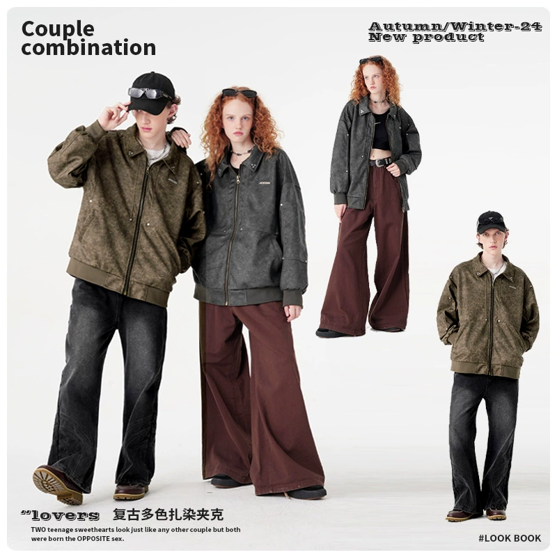 厂家直销青年男士复古铆钉长袖牛仔外套，宽松版型，春秋休闲多口袋设计