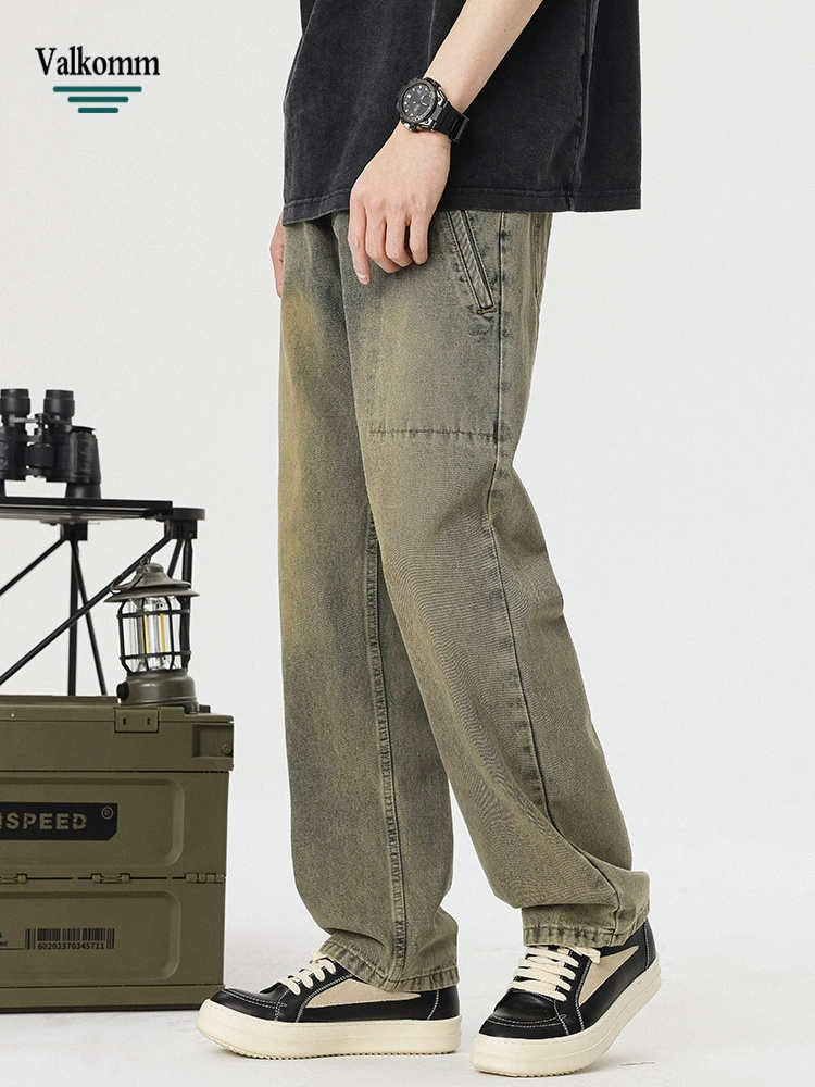 厂家直销男士复古水洗牛仔裤宽松直筒裤，夏季休闲风格，适合青春时尚潮流