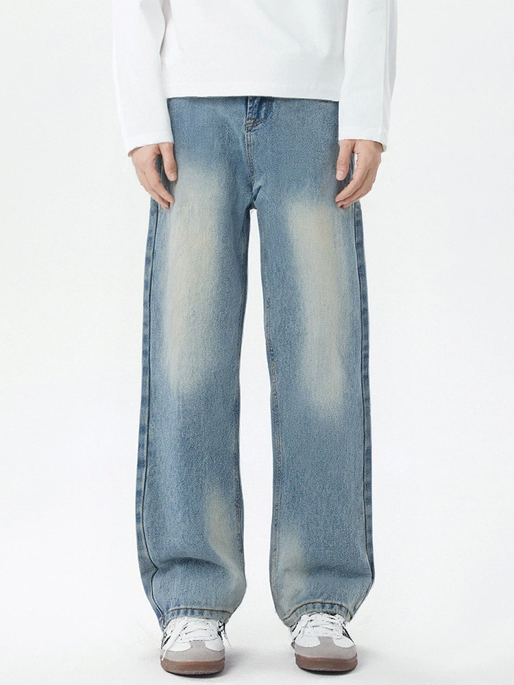 厂家直销男士宽松修身水洗做旧牛仔裤，街头风格，休闲长裤设计
