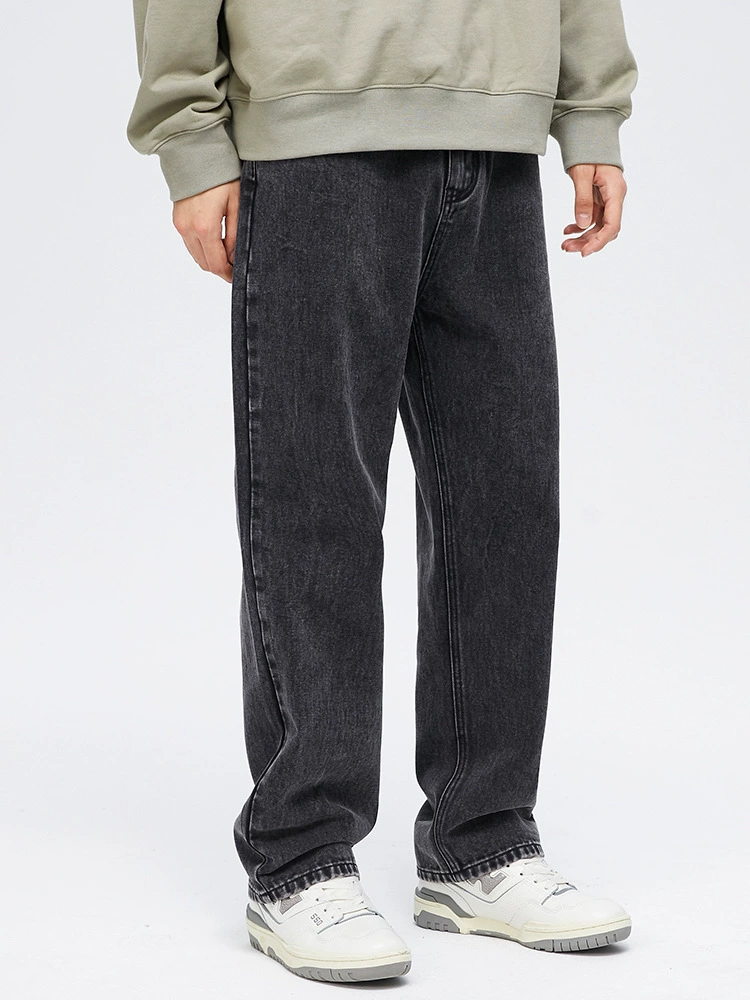 Calças jeans para homens loose fit cinza lavagem vintage em algodão uso diário pronta entrega